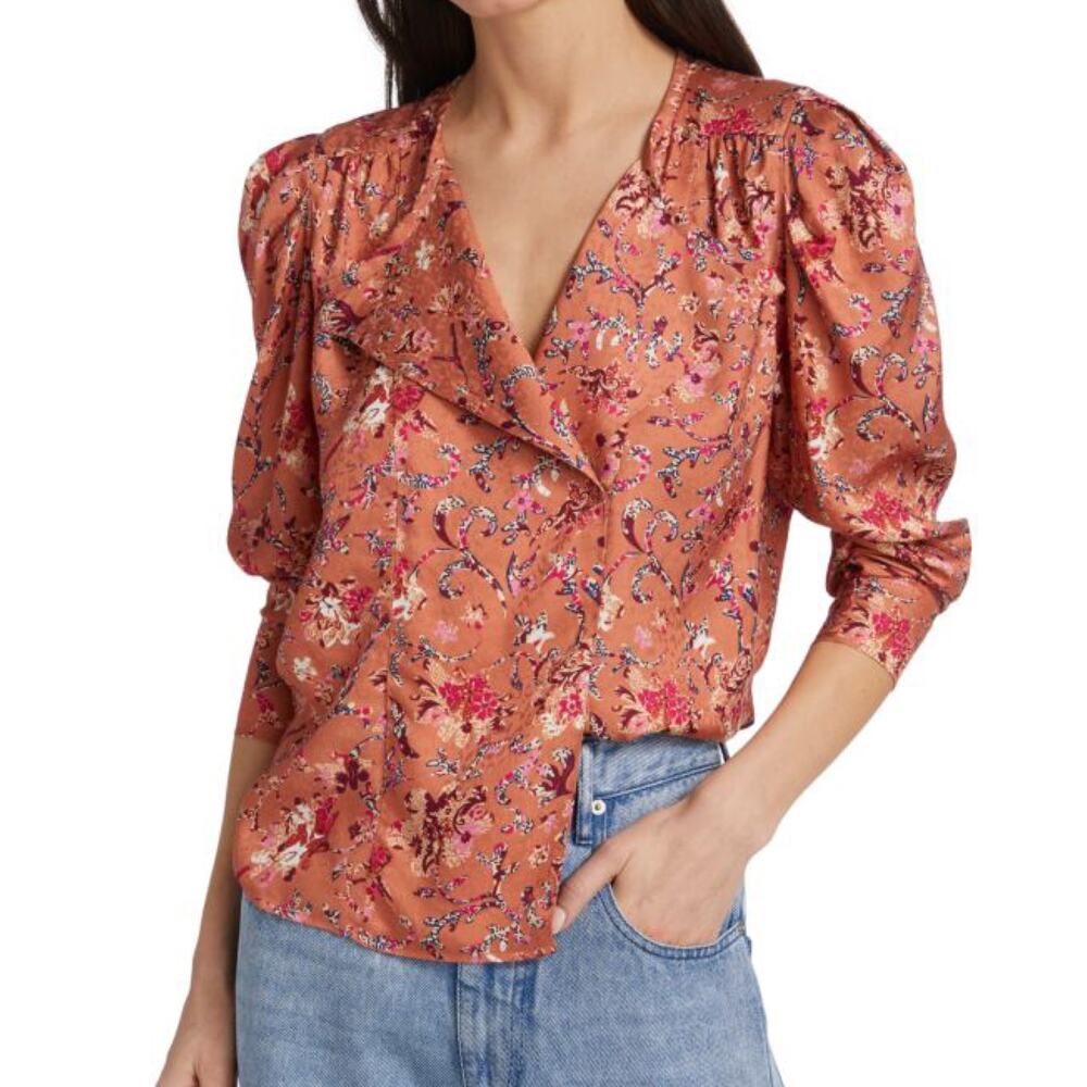 Isabel Marant Etoile NWT Benson Printed Long Sleeve Top Size 36 US 4 Floral Pink